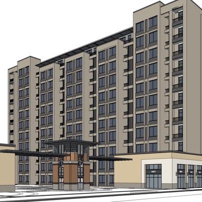 现代沿街商业建筑免费su模型(1)