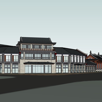 中式沿街商业建筑免费su模型(1)