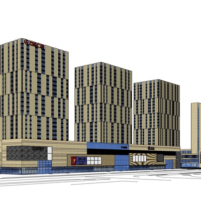 现代沿街商业建筑免费su模型(1)