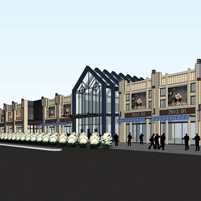 新古典沿街商业建筑免费su模型(1)