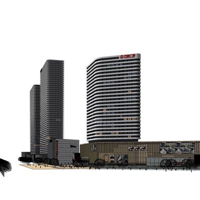 现代沿街商业建筑免费su模型(1)