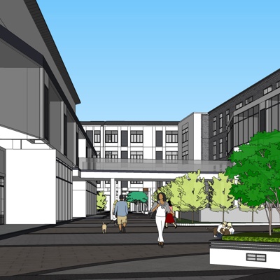 新中式沿街商业建筑免费su模型(1)