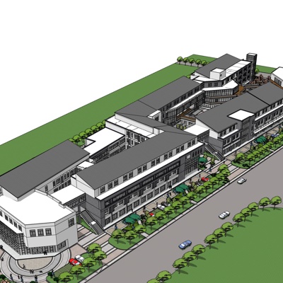 现代沿街商业建筑免费su模型(1)