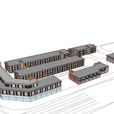 现代沿街商业建筑免费su模型(1)