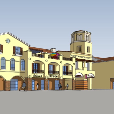 欧式沿街商业建筑免费su模型(1)