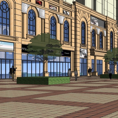 欧式沿街商业建筑免费su模型(1)