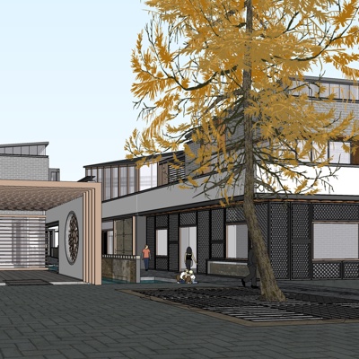 新中式沿街商业建筑免费su模型(1)