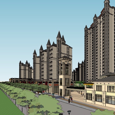 欧式沿街商业建筑免费su模型(1)