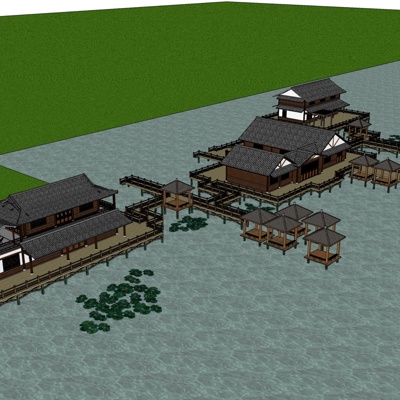 中式海景房免费su模型(1)