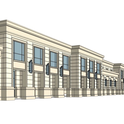 欧式沿街商业建筑免费su模型(1)