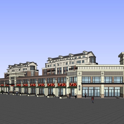 新古典沿街商业建筑免费su模型(1)