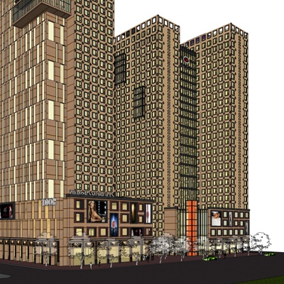 现代沿街商业建筑免费su模型(1)