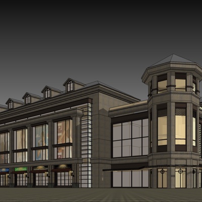 欧式沿街商业建筑免费su模型(1)