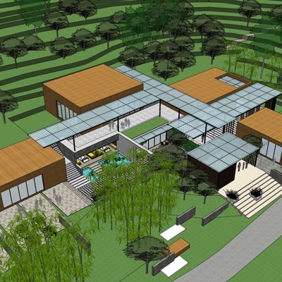 现代沿街商业建筑免费su模型(1)