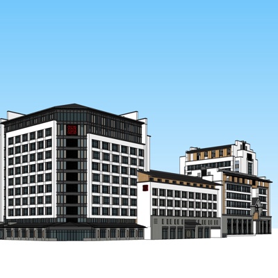 新中式沿街商业建筑免费su模型(1)