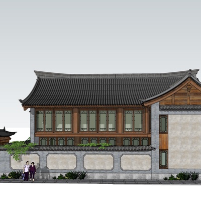 中式房屋建筑免费su模型(1)