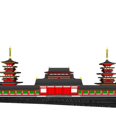 中式楼阁建筑免费su模型(1)