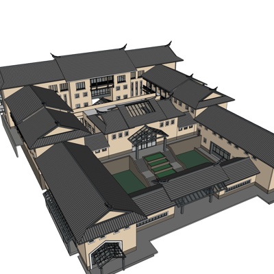 新中式院子免费su模型(1)