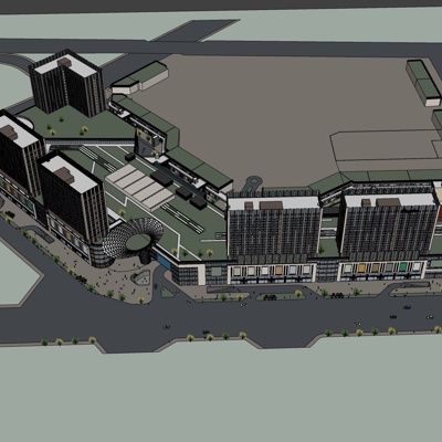 现代沿街商业建筑免费su模型(1)