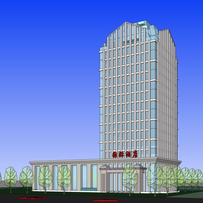 现代酒店外观免费su模型(1)