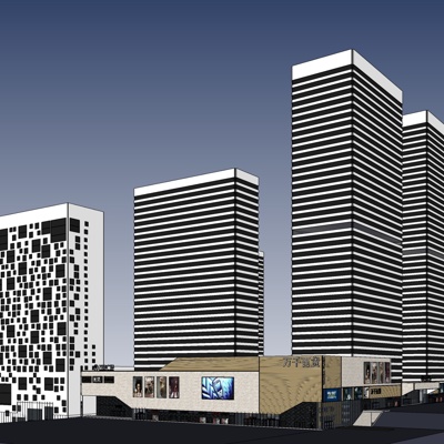 现代沿街商业建筑免费su模型(1)