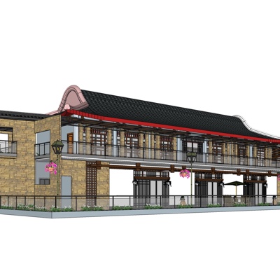 新中式沿街商业建筑免费su模型(1)