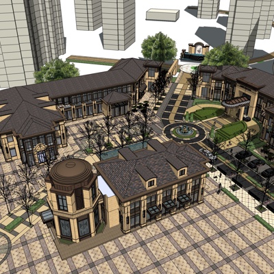 欧式沿街商业建筑免费su模型(1)