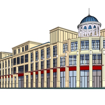 欧式沿街商业建筑免费su模型(1)