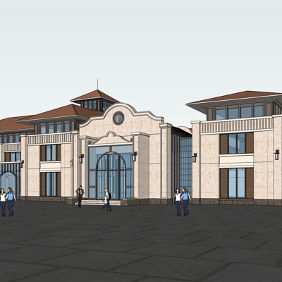 欧式沿街商业建筑免费su模型(1)