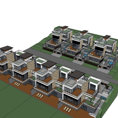 欧式连排别墅外观免费su模型(1)
