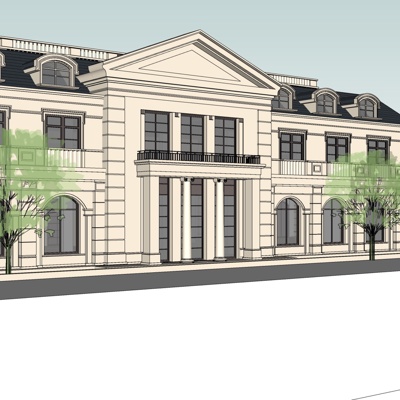 欧式沿街商业建筑免费su模型(1)