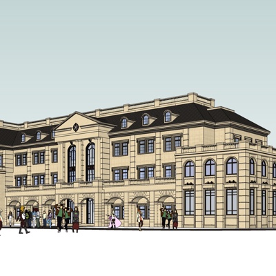 欧式沿街商业建筑免费su模型(1)