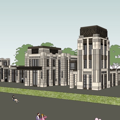 欧式沿街商业建筑免费su模型(1)