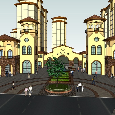 欧式沿街商业建筑免费su模型(1)