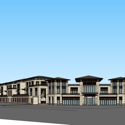 新中式沿街商业建筑免费su模型(1)