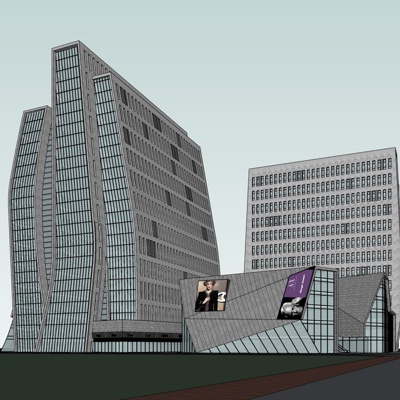 现代沿街商业建筑免费su模型(1)