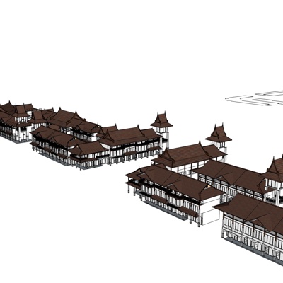 新中式沿街商业建筑免费su模型(1)