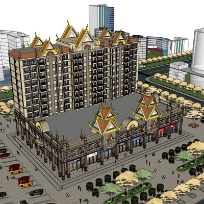 欧式沿街商业建筑免费su模型(1)