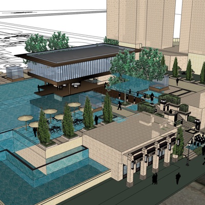 新中式沿街商业建筑免费su模型(1)