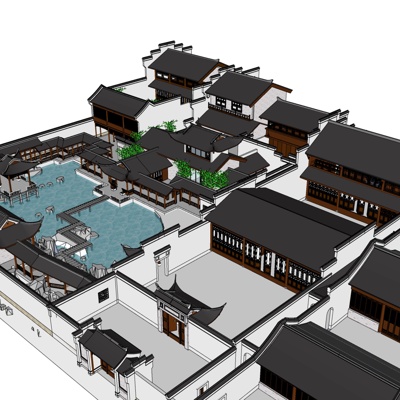 中式院子建筑免费su模型(1)
