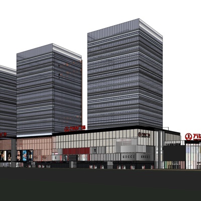 现代沿街商业建筑免费su模型(1)