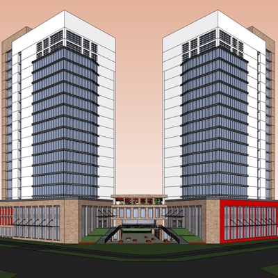 现代沿街商业建筑免费su模型(1)