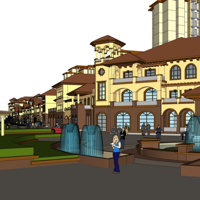 欧式沿街商业建筑免费su模型(1)