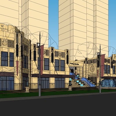 新古典沿街商业建筑免费su模型(1)