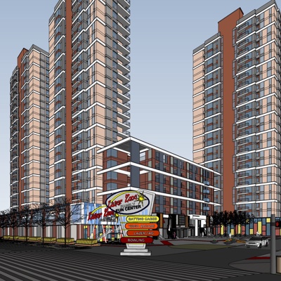 现代沿街商业建筑免费su模型(1)