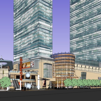 现代沿街商业建筑免费su模型(1)