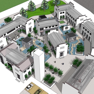 新中式房屋建筑免费su模型(1)