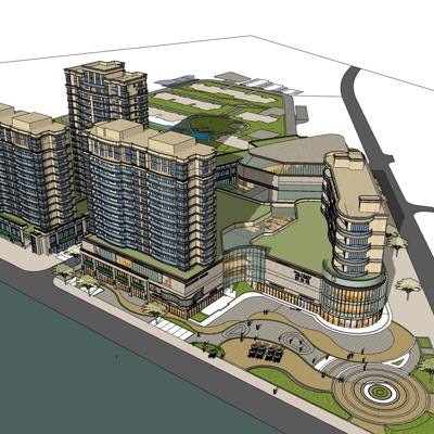 现代沿街商业建筑免费su模型(1)