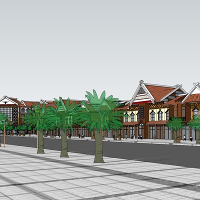 新中式沿街商业建筑免费su模型(1)
