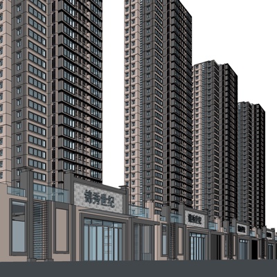 现代沿街商业建筑免费su模型(1)